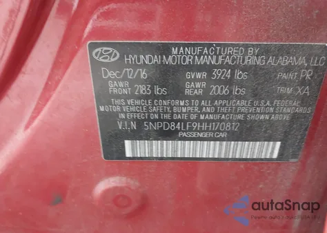 2017 Hyundai Elantra Se z USA, uszkodzony, nr VIN 5NPD84LF9HH170812